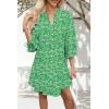 imageSummer Mini Dresses Casual V Neck Drawstring Button Down 34 Sleeve Boho Floral Flowy Beach Shirt Dress PocketsGreen