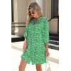 imageSummer Mini Dresses Casual V Neck Drawstring Button Down 34 Sleeve Boho Floral Flowy Beach Shirt Dress PocketsGreen