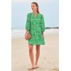 imageSummer Mini Dresses Casual V Neck Drawstring Button Down 34 Sleeve Boho Floral Flowy Beach Shirt Dress PocketsGreen