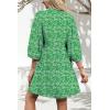 imageSummer Mini Dresses Casual V Neck Drawstring Button Down 34 Sleeve Boho Floral Flowy Beach Shirt Dress PocketsGreen