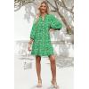 imageSummer Mini Dresses Casual V Neck Drawstring Button Down 34 Sleeve Boho Floral Flowy Beach Shirt Dress PocketsGreen