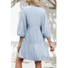 imageSummer Mini Dresses Casual V Neck Drawstring Button Down 34 Sleeve Boho Floral Flowy Beach Shirt Dress PocketsLight Blue