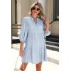 imageSummer Mini Dresses Casual V Neck Drawstring Button Down 34 Sleeve Boho Floral Flowy Beach Shirt Dress PocketsLight Blue