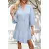 imageSummer Mini Dresses Casual V Neck Drawstring Button Down 34 Sleeve Boho Floral Flowy Beach Shirt Dress PocketsLight Blue
