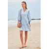 imageSummer Mini Dresses Casual V Neck Drawstring Button Down 34 Sleeve Boho Floral Flowy Beach Shirt Dress PocketsLight Blue