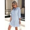 imageSummer Mini Dresses Casual V Neck Drawstring Button Down 34 Sleeve Boho Floral Flowy Beach Shirt Dress PocketsLight Blue