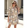 imageSummer Mini Dresses Casual V Neck Drawstring Button Down 34 Sleeve Boho Floral Flowy Beach Shirt Dress PocketsMulti