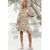 imageSummer Mini Dresses Casual V Neck Drawstring Button Down 34 Sleeve Boho Floral Flowy Beach Shirt Dress PocketsMulti