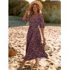 imageWomen Boho Maxi Dresses Summer 2025 Puff Sleeve Square Neck Smocked Aline Casual Ruffle Tiered Flowy Beach Long Dress PocketBlack