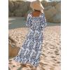 imageWomen Boho Maxi Dresses Summer 2025 Puff Sleeve Square Neck Smocked Aline Casual Ruffle Tiered Flowy Beach Long Dress PocketBlue