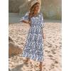 imageWomen Boho Maxi Dresses Summer 2025 Puff Sleeve Square Neck Smocked Aline Casual Ruffle Tiered Flowy Beach Long Dress PocketBlue