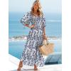 imageWomen Boho Maxi Dresses Summer 2025 Puff Sleeve Square Neck Smocked Aline Casual Ruffle Tiered Flowy Beach Long Dress PocketBlue