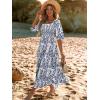 imageWomen Boho Maxi Dresses Summer 2025 Puff Sleeve Square Neck Smocked Aline Casual Ruffle Tiered Flowy Beach Long Dress PocketBlue