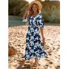 imageWomen Boho Maxi Dresses Summer 2025 Puff Sleeve Square Neck Smocked Aline Casual Ruffle Tiered Flowy Beach Long Dress PocketDark Blue