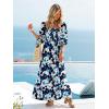 imageWomen Boho Maxi Dresses Summer 2025 Puff Sleeve Square Neck Smocked Aline Casual Ruffle Tiered Flowy Beach Long Dress PocketDark Blue