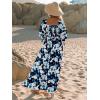 imageWomen Boho Maxi Dresses Summer 2025 Puff Sleeve Square Neck Smocked Aline Casual Ruffle Tiered Flowy Beach Long Dress PocketDark Blue