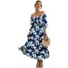 imageWomen Boho Maxi Dresses Summer 2025 Puff Sleeve Square Neck Smocked Aline Casual Ruffle Tiered Flowy Beach Long Dress PocketDark Blue