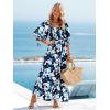 imageWomen Boho Maxi Dresses Summer 2025 Puff Sleeve Square Neck Smocked Aline Casual Ruffle Tiered Flowy Beach Long Dress PocketDark Blue