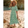 imageWomen Boho Maxi Dresses Summer 2025 Puff Sleeve Square Neck Smocked Aline Casual Ruffle Tiered Flowy Beach Long Dress PocketGreen