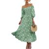 imageWomen Boho Maxi Dresses Summer 2025 Puff Sleeve Square Neck Smocked Aline Casual Ruffle Tiered Flowy Beach Long Dress PocketGreen
