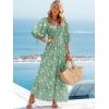 imageWomen Boho Maxi Dresses Summer 2025 Puff Sleeve Square Neck Smocked Aline Casual Ruffle Tiered Flowy Beach Long Dress PocketGreen