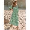 imageWomen Boho Maxi Dresses Summer 2025 Puff Sleeve Square Neck Smocked Aline Casual Ruffle Tiered Flowy Beach Long Dress PocketGreen