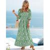 imageWomen Boho Maxi Dresses Summer 2025 Puff Sleeve Square Neck Smocked Aline Casual Ruffle Tiered Flowy Beach Long Dress PocketGreen