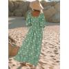 imageWomen Boho Maxi Dresses Summer 2025 Puff Sleeve Square Neck Smocked Aline Casual Ruffle Tiered Flowy Beach Long Dress PocketGreen