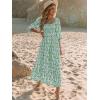 imageWomen Boho Maxi Dresses Summer 2025 Puff Sleeve Square Neck Smocked Aline Casual Ruffle Tiered Flowy Beach Long Dress PocketGreen1