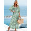 imageWomen Boho Maxi Dresses Summer 2025 Puff Sleeve Square Neck Smocked Aline Casual Ruffle Tiered Flowy Beach Long Dress PocketGreen1