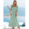imageWomen Boho Maxi Dresses Summer 2025 Puff Sleeve Square Neck Smocked Aline Casual Ruffle Tiered Flowy Beach Long Dress PocketGreen1
