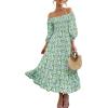 imageWomen Boho Maxi Dresses Summer 2025 Puff Sleeve Square Neck Smocked Aline Casual Ruffle Tiered Flowy Beach Long Dress PocketGreen1