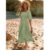 imageWomen Boho Maxi Dresses Summer 2025 Puff Sleeve Square Neck Smocked Aline Casual Ruffle Tiered Flowy Beach Long Dress PocketLight Green
