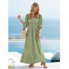 imageWomen Boho Maxi Dresses Summer 2025 Puff Sleeve Square Neck Smocked Aline Casual Ruffle Tiered Flowy Beach Long Dress PocketLight Green