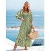 imageWomen Boho Maxi Dresses Summer 2025 Puff Sleeve Square Neck Smocked Aline Casual Ruffle Tiered Flowy Beach Long Dress PocketLight Green