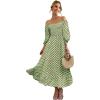 imageWomen Boho Maxi Dresses Summer 2025 Puff Sleeve Square Neck Smocked Aline Casual Ruffle Tiered Flowy Beach Long Dress PocketLight Green