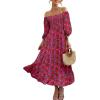 imageWomen Boho Maxi Dresses Summer 2025 Puff Sleeve Square Neck Smocked Aline Casual Ruffle Tiered Flowy Beach Long Dress PocketPink