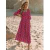 imageWomen Boho Maxi Dresses Summer 2025 Puff Sleeve Square Neck Smocked Aline Casual Ruffle Tiered Flowy Beach Long Dress PocketPink