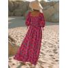 imageWomen Boho Maxi Dresses Summer 2025 Puff Sleeve Square Neck Smocked Aline Casual Ruffle Tiered Flowy Beach Long Dress PocketPink