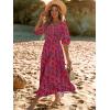 imageWomen Boho Maxi Dresses Summer 2025 Puff Sleeve Square Neck Smocked Aline Casual Ruffle Tiered Flowy Beach Long Dress PocketPink