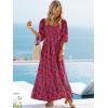 imageWomen Boho Maxi Dresses Summer 2025 Puff Sleeve Square Neck Smocked Aline Casual Ruffle Tiered Flowy Beach Long Dress PocketPink