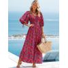 imageWomen Boho Maxi Dresses Summer 2025 Puff Sleeve Square Neck Smocked Aline Casual Ruffle Tiered Flowy Beach Long Dress PocketPink
