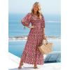 imageWomen Boho Maxi Dresses Summer 2025 Puff Sleeve Square Neck Smocked Aline Casual Ruffle Tiered Flowy Beach Long Dress PocketRed