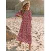 imageWomen Boho Maxi Dresses Summer 2025 Puff Sleeve Square Neck Smocked Aline Casual Ruffle Tiered Flowy Beach Long Dress PocketRed