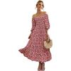 imageWomen Boho Maxi Dresses Summer 2025 Puff Sleeve Square Neck Smocked Aline Casual Ruffle Tiered Flowy Beach Long Dress PocketRed