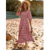 imageWomen Boho Maxi Dresses Summer 2025 Puff Sleeve Square Neck Smocked Aline Casual Ruffle Tiered Flowy Beach Long Dress PocketRed