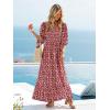 imageWomen Boho Maxi Dresses Summer 2025 Puff Sleeve Square Neck Smocked Aline Casual Ruffle Tiered Flowy Beach Long Dress PocketRed