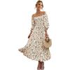 imageWomen Boho Maxi Dresses Summer 2025 Puff Sleeve Square Neck Smocked Aline Casual Ruffle Tiered Flowy Beach Long Dress PocketWhite