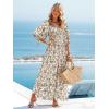 imageWomen Boho Maxi Dresses Summer 2025 Puff Sleeve Square Neck Smocked Aline Casual Ruffle Tiered Flowy Beach Long Dress PocketWhite