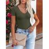 imageWomen Short Sleeve Lace V Neck Shirts Ribbed Knit Fitted Basic Tee Tops Business Dressy Casual Summer Blouses TShirtArmy Green